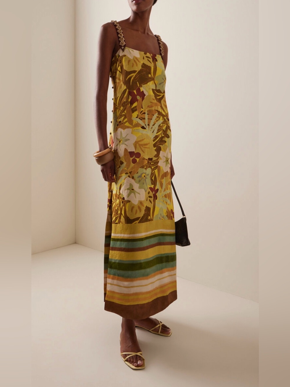 Alemais Maxi Beaded Linen Blend Dress